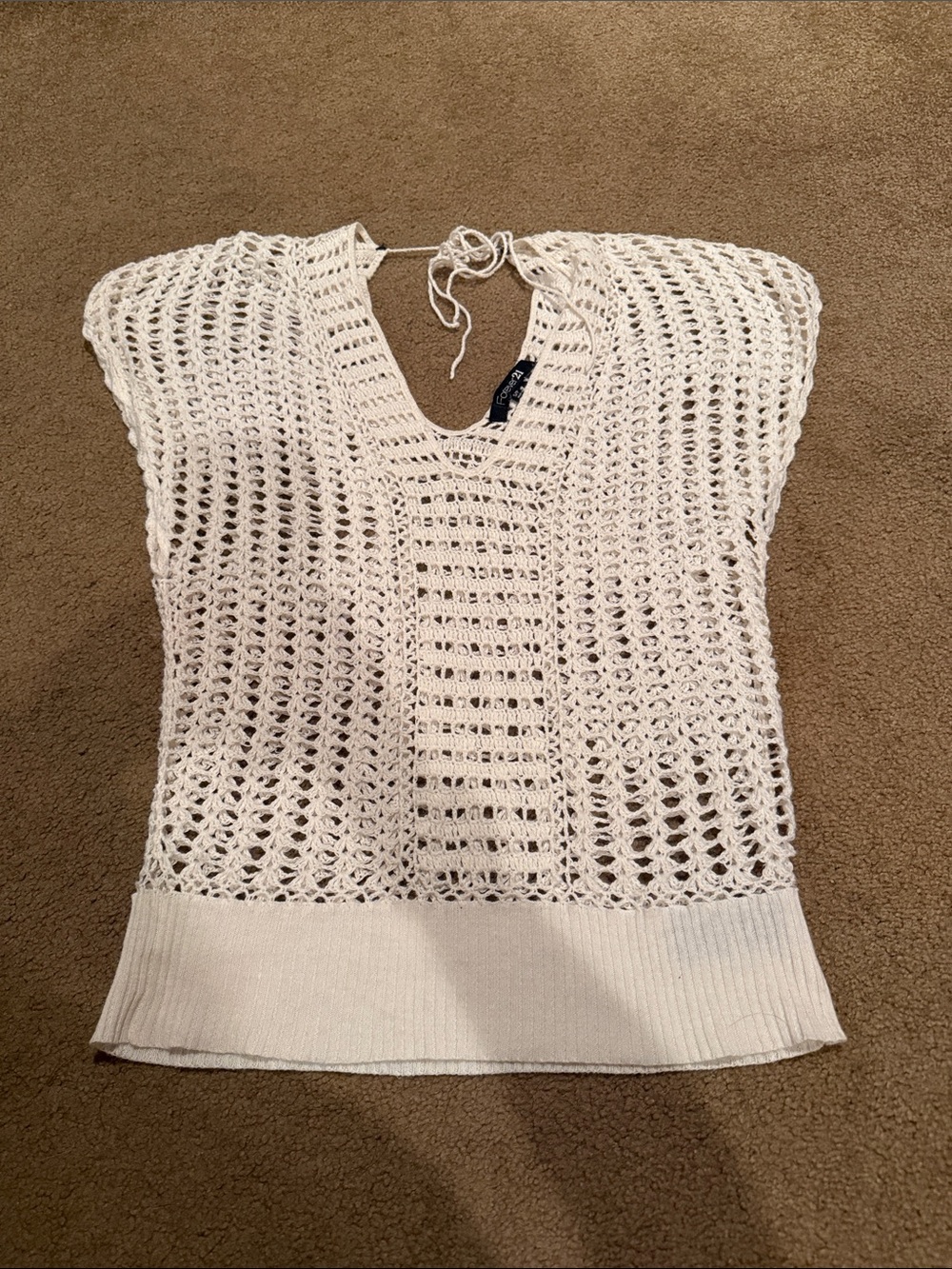 Forever 21 Cream Crochet Openwork Pullover